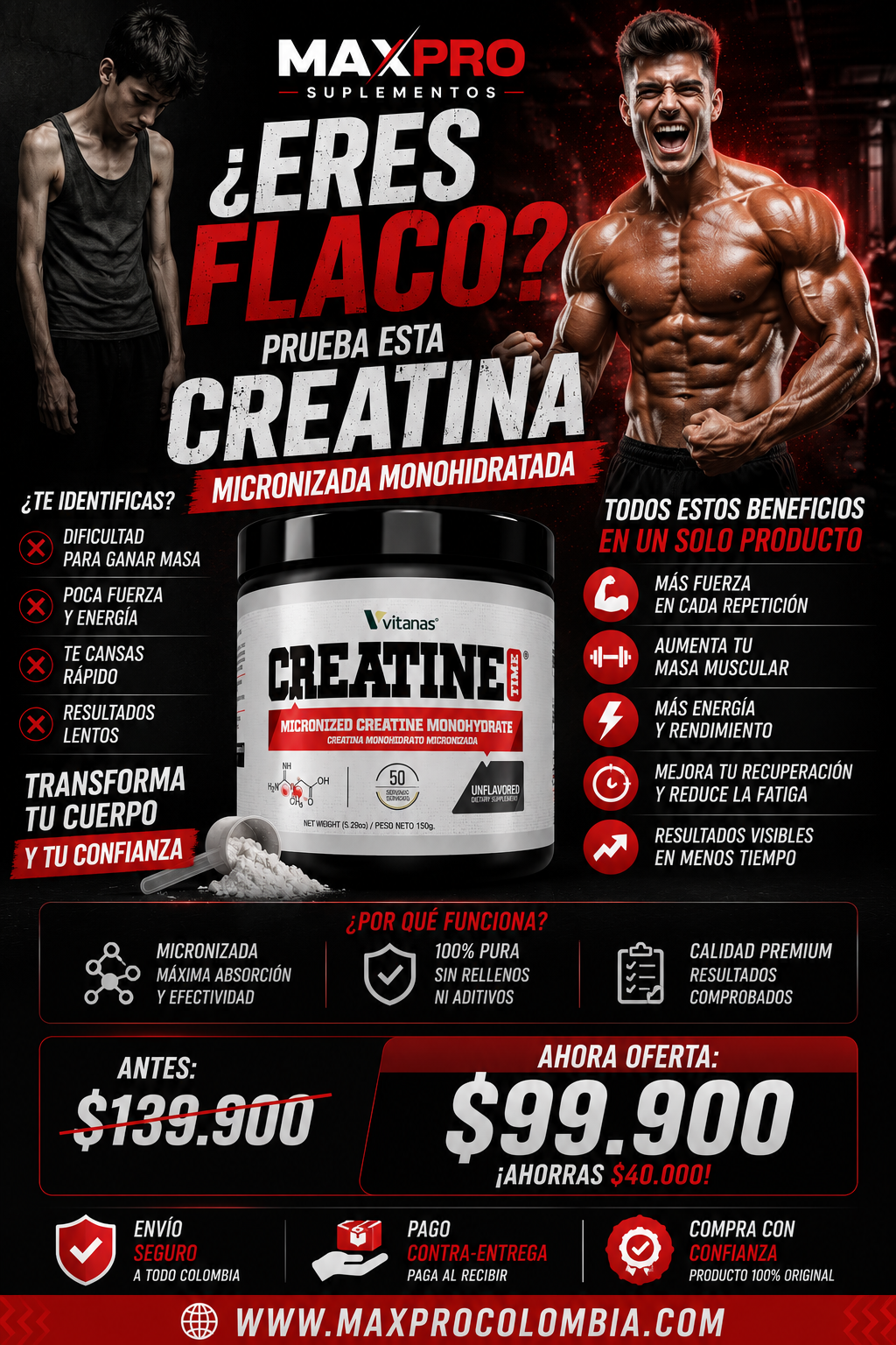 CREATINA  MICRONIZADA MONOHIDRATADA 50 SERVICIOS