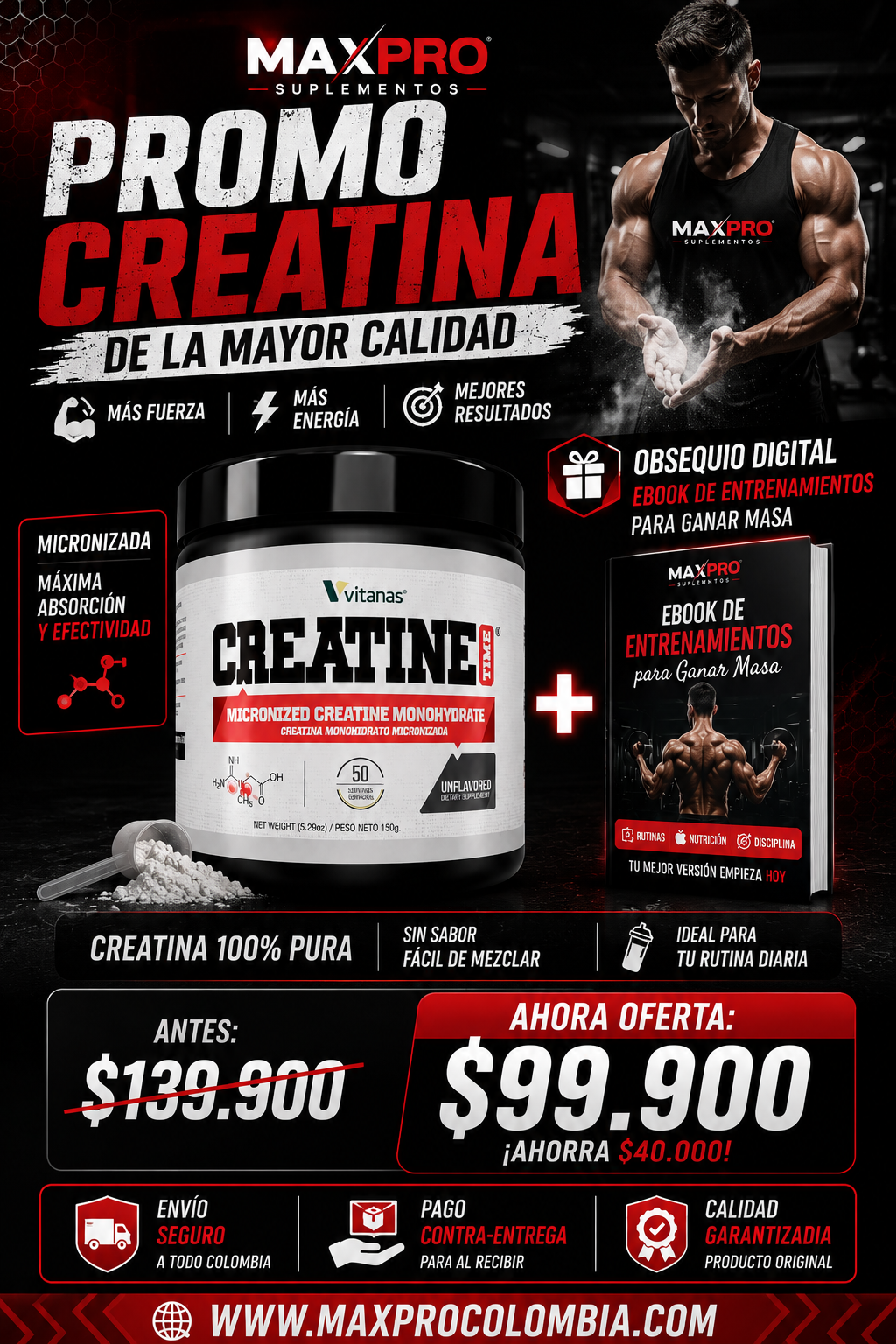 CREATINA  MICRONIZADA MONOHIDRATADA 50 SERVICIOS