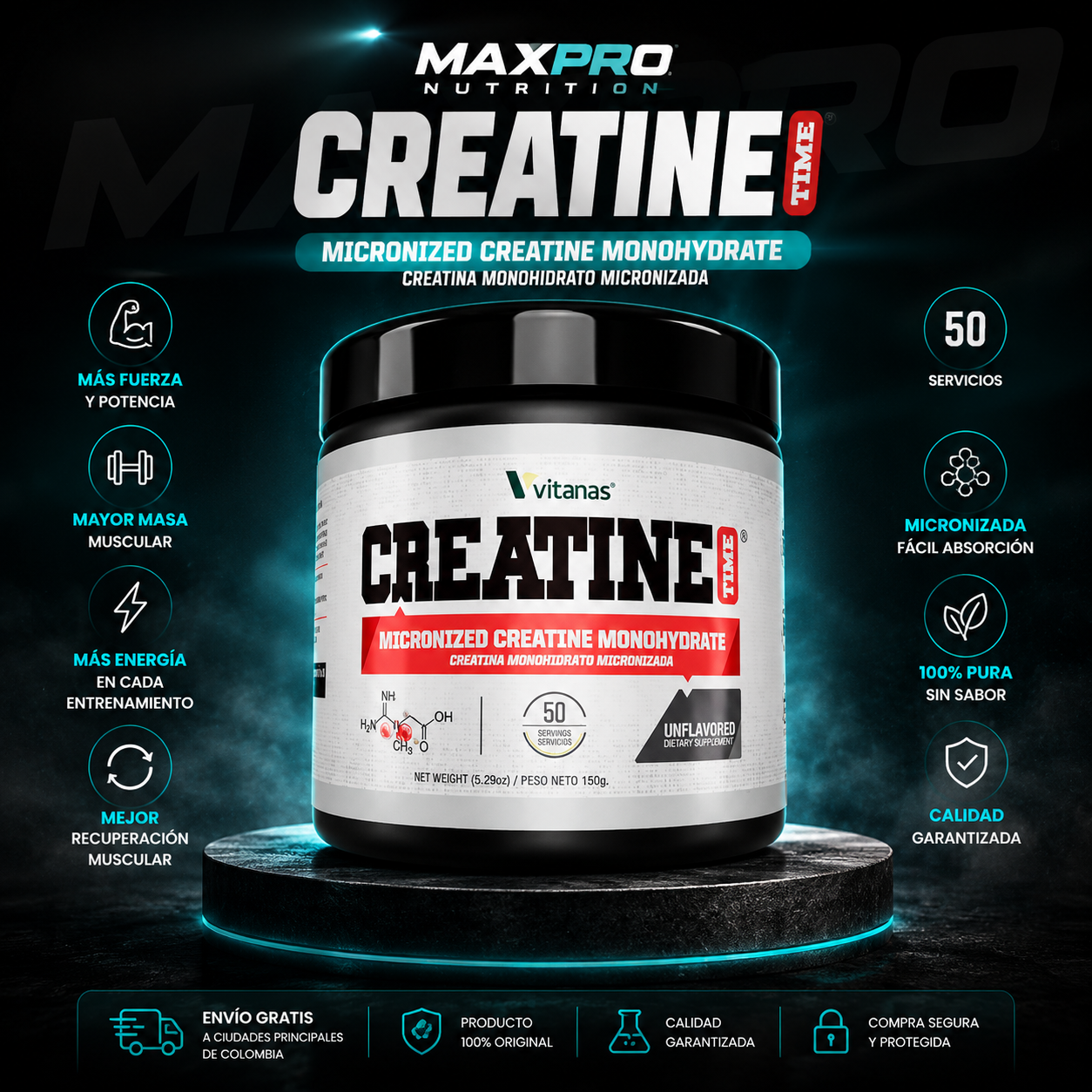 CREATINA MONOHIDRATADA MICRONIZADA 50 SERVICIOS VITANA