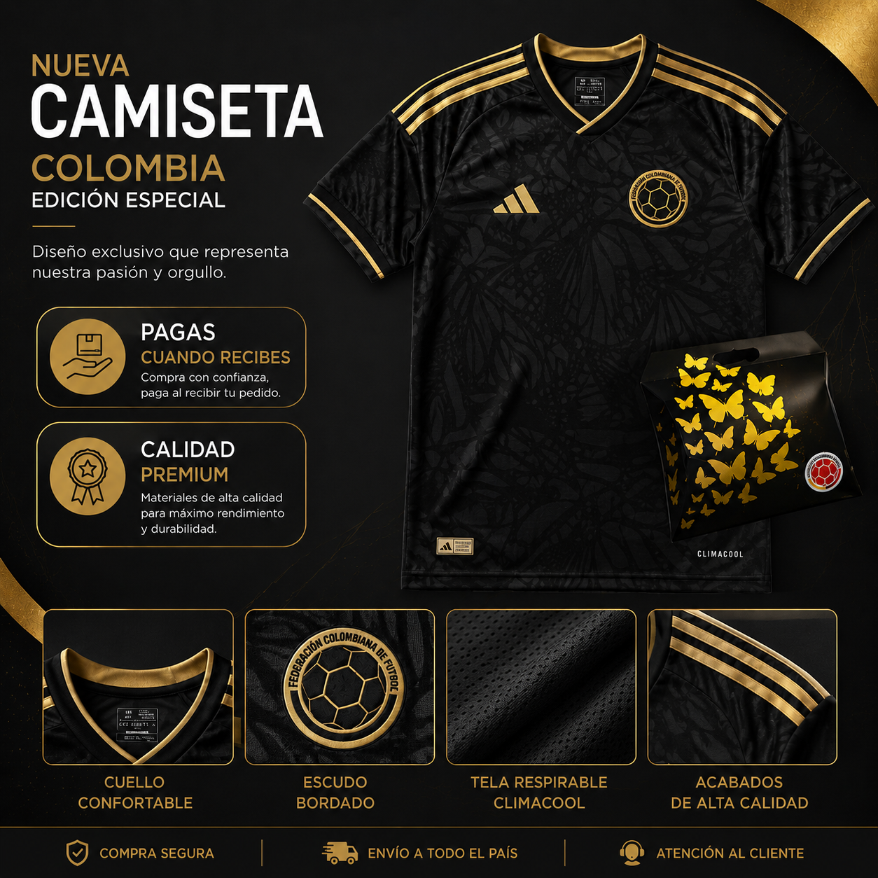 CAMISETA NEGRA COLOMBIA
