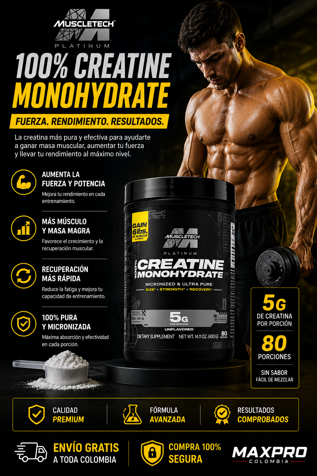 CREATINA PLATINUM MONOHIDRATADA 400g