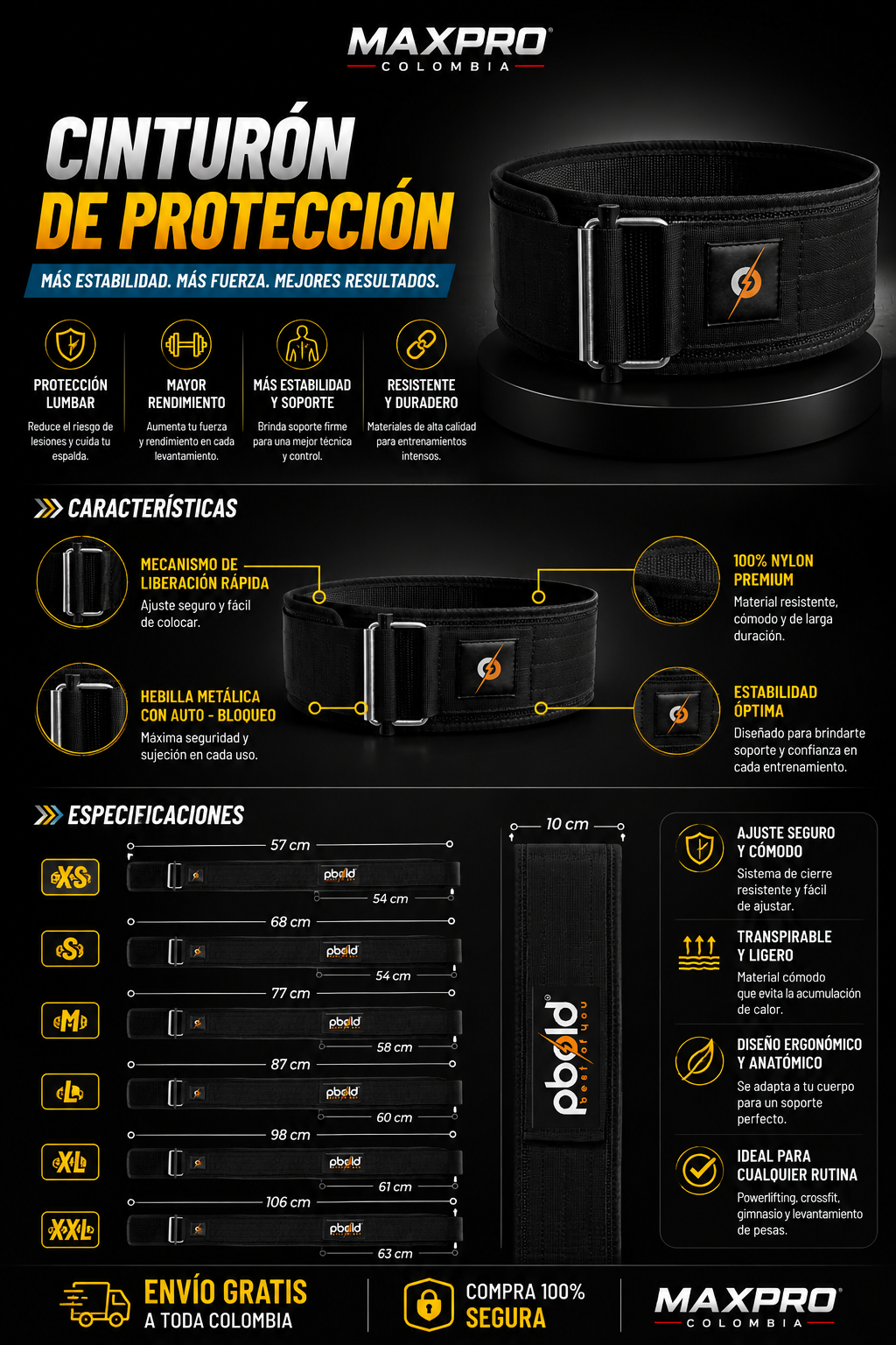 Cinturon Levantamiento Negro