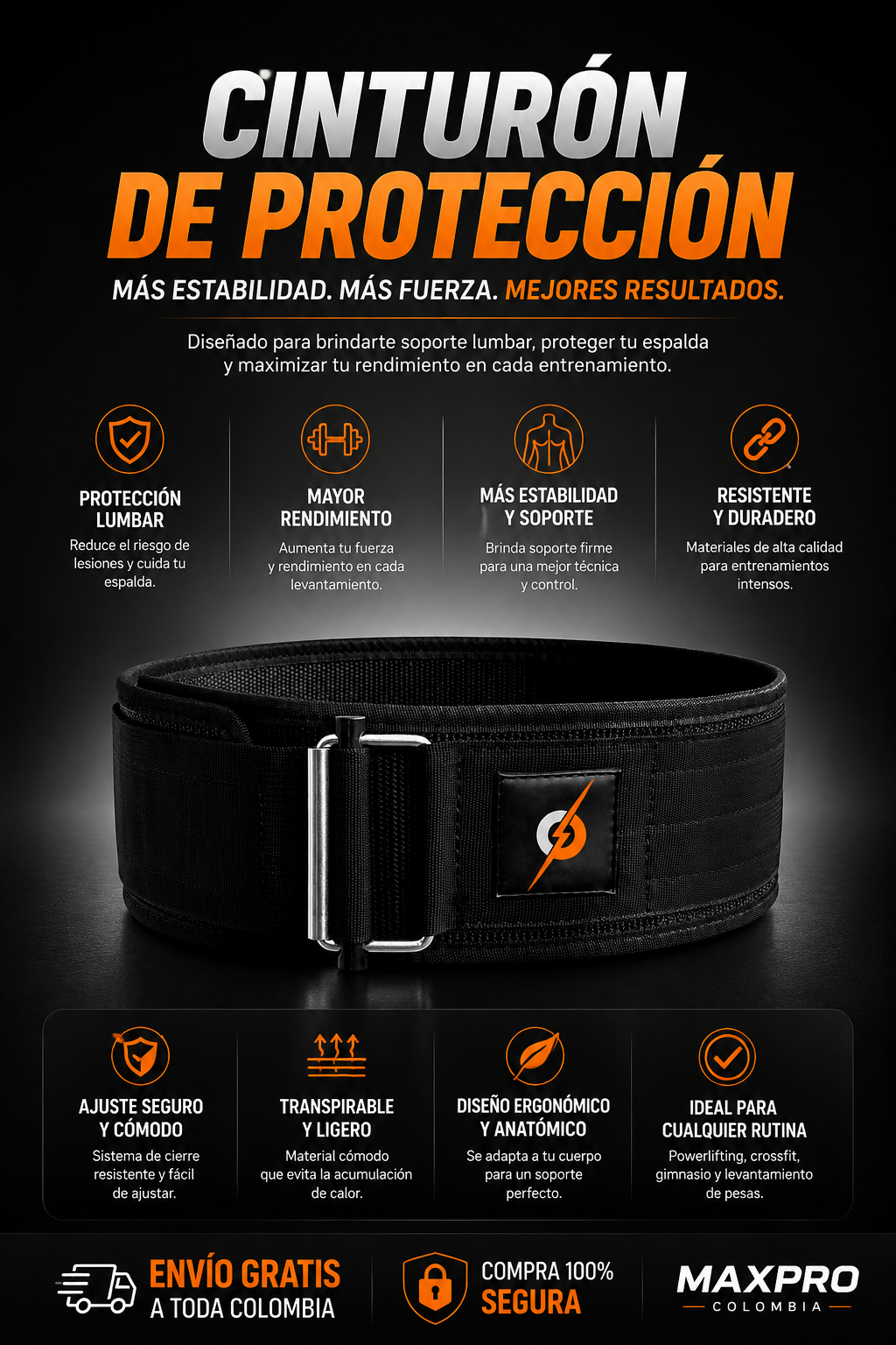 Cinturon Levantamiento Negro